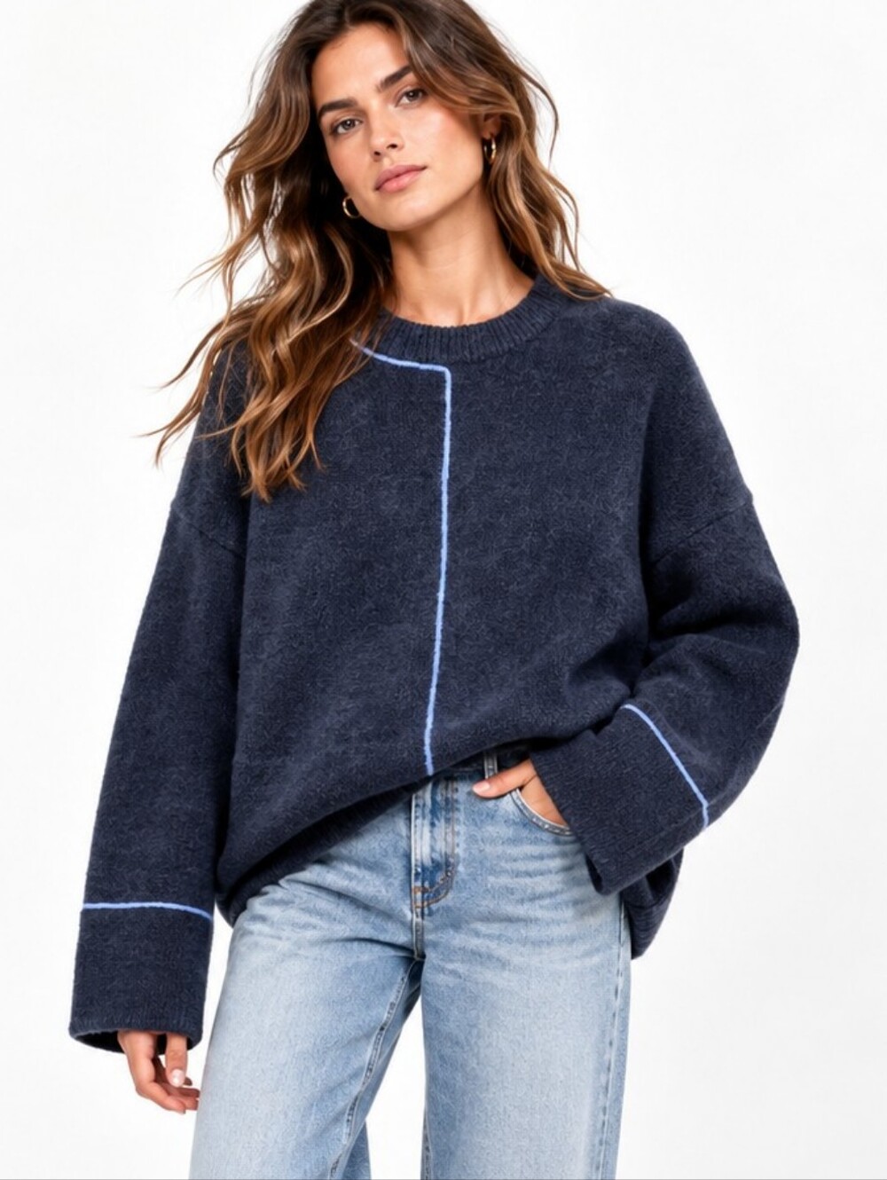 Zara Bulky Blue Heavy Knit Sweater